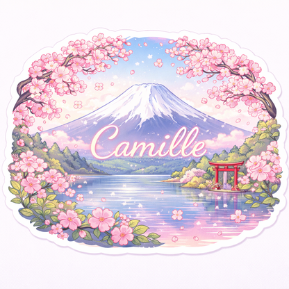 Sticker prénom personnalisé "Vue du mont Fuji"