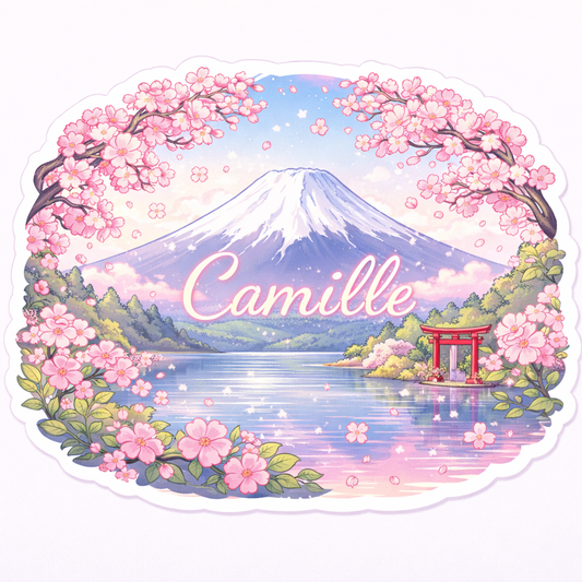 Sticker prénom personnalisé "Vue du mont Fuji"