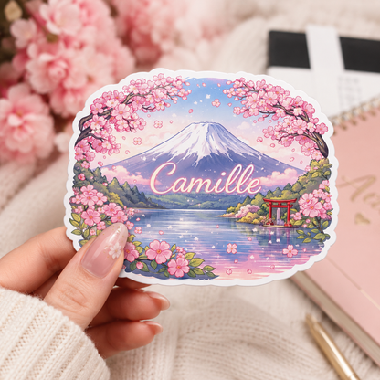 Sticker prénom personnalisé "Vue du mont Fuji"