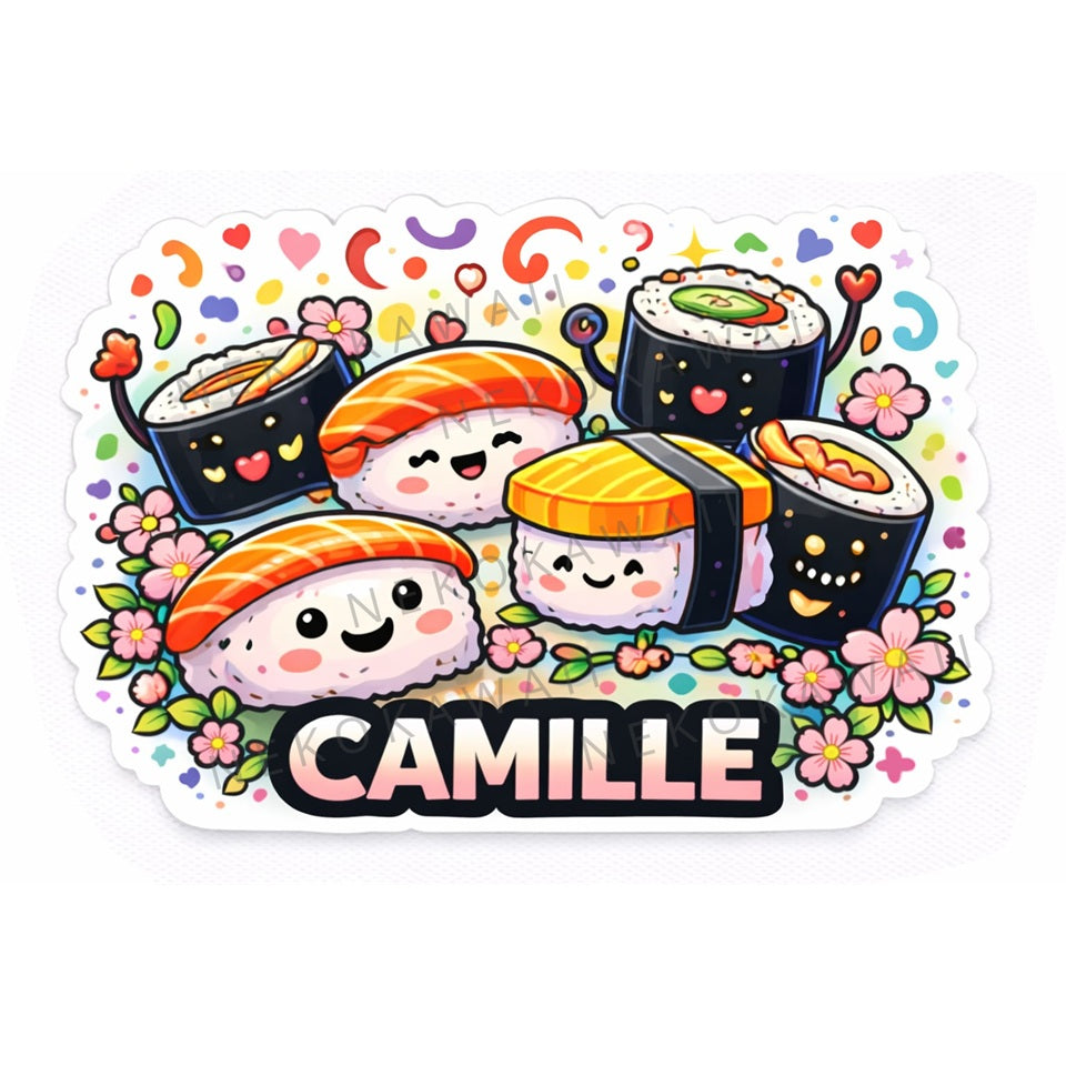 Sticker prénom personnalisé sushis et makis