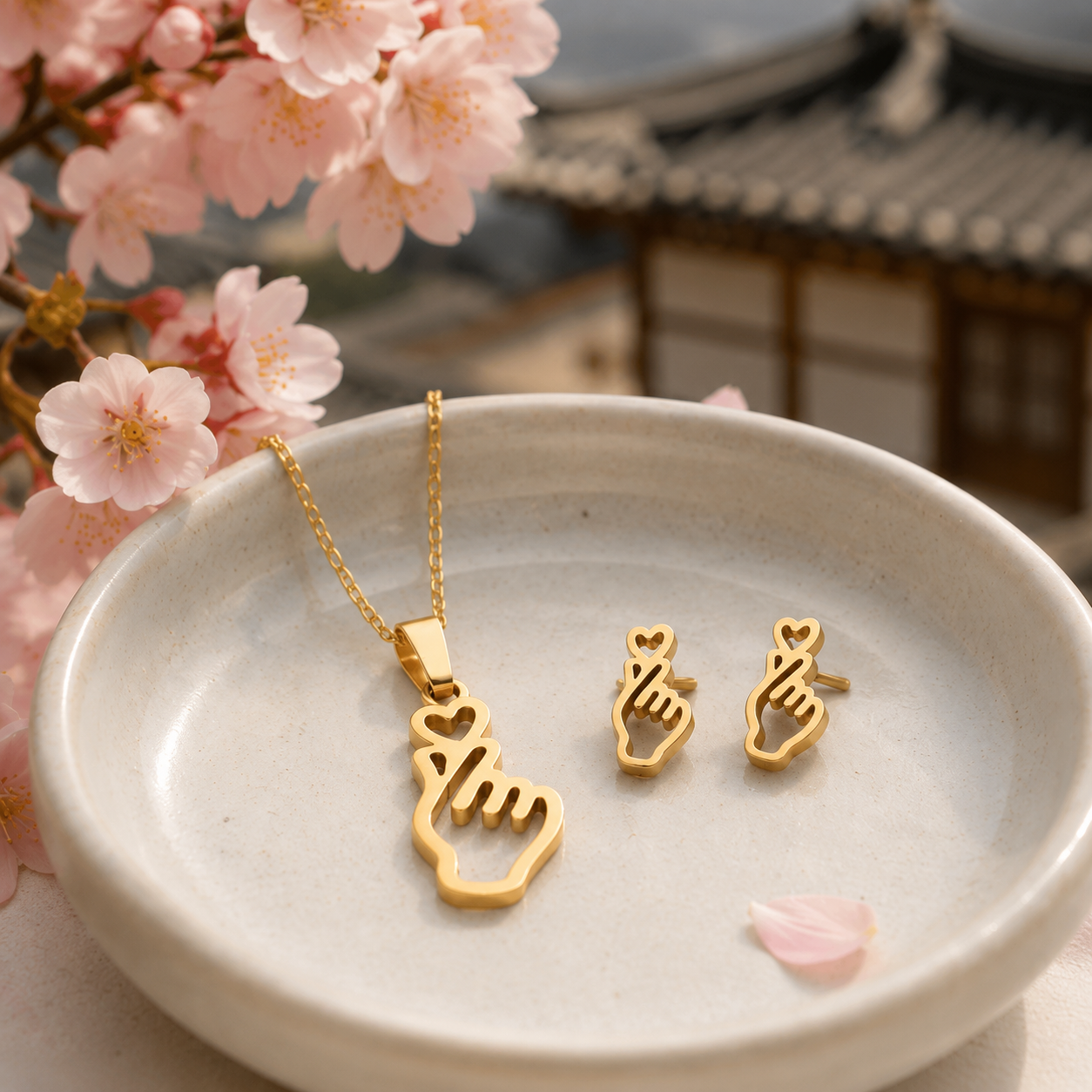 Parure collier + boucles d'oreilles finger heart