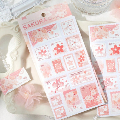 Planches de stickers timbres fleurs de sakura
