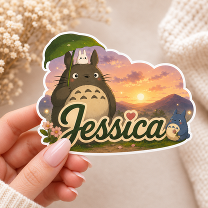 Sticker prénom Totoro kawaii personnalisé 🌿