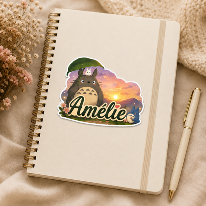 Sticker prénom Totoro kawaii personnalisé 🌿
