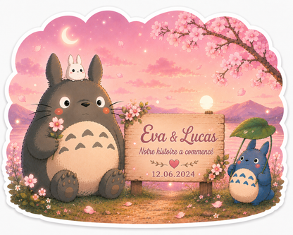🌸 Sticker Totoro Personnalisé – Prénom, Couple & Date Souvenir 🌸