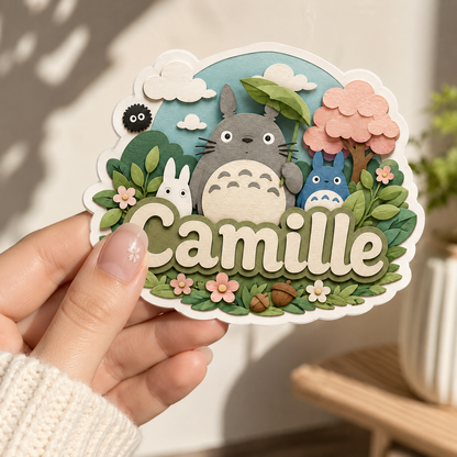 Sticker Prénom Personnalisé — Autocollant Totoro Kawaii 🌿