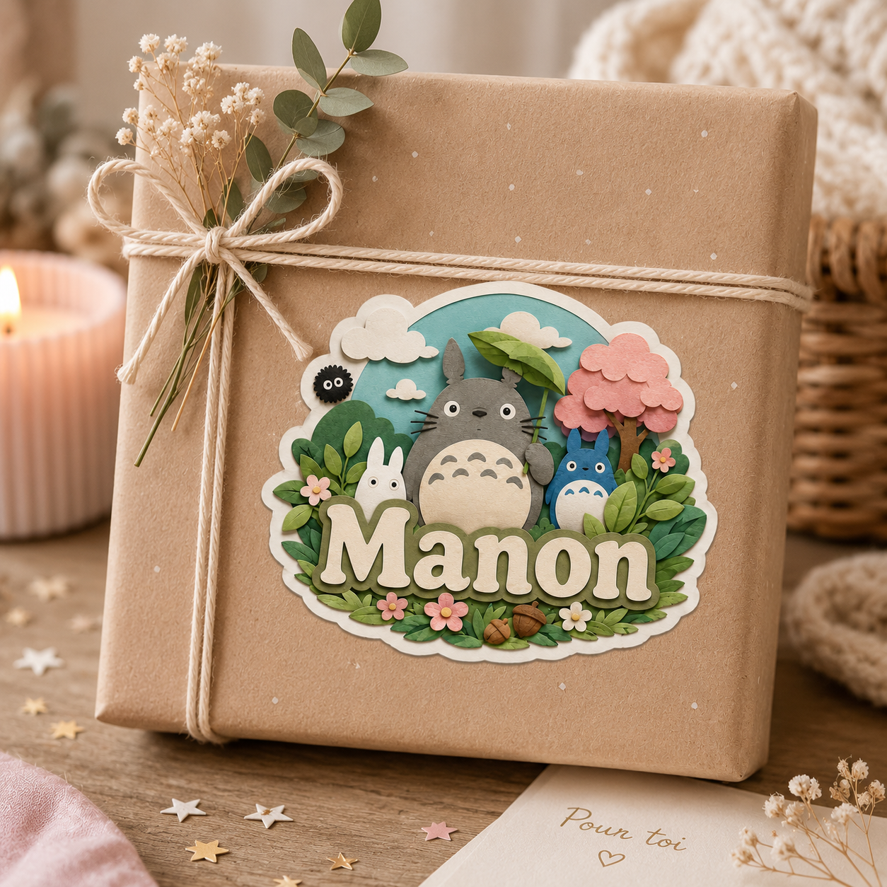 Sticker Prénom Personnalisé — Autocollant Totoro Kawaii 🌿