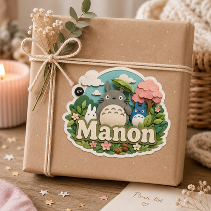 Sticker Prénom Personnalisé — Autocollant Totoro Kawaii 🌿