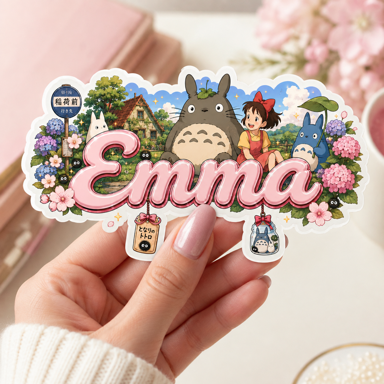 Sticker prénom personnalisable Totoro Jardin 🌿🌸✨