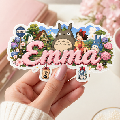 Sticker prénom personnalisable Totoro Jardin 🌿🌸✨