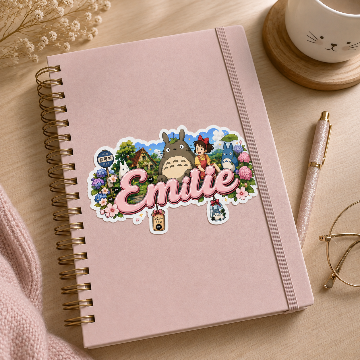 Sticker prénom personnalisable Totoro Jardin 🌿🌸✨