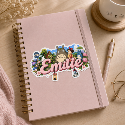 Sticker prénom personnalisable Totoro Jardin 🌿🌸✨