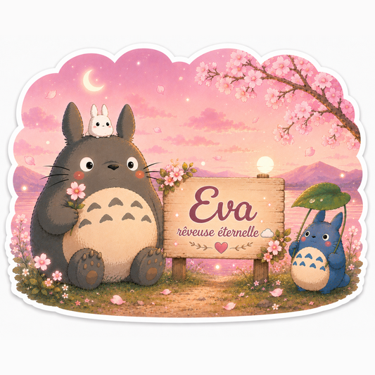 🌸 Sticker Totoro Personnalisé – Prénom, Couple & Date Souvenir 🌸