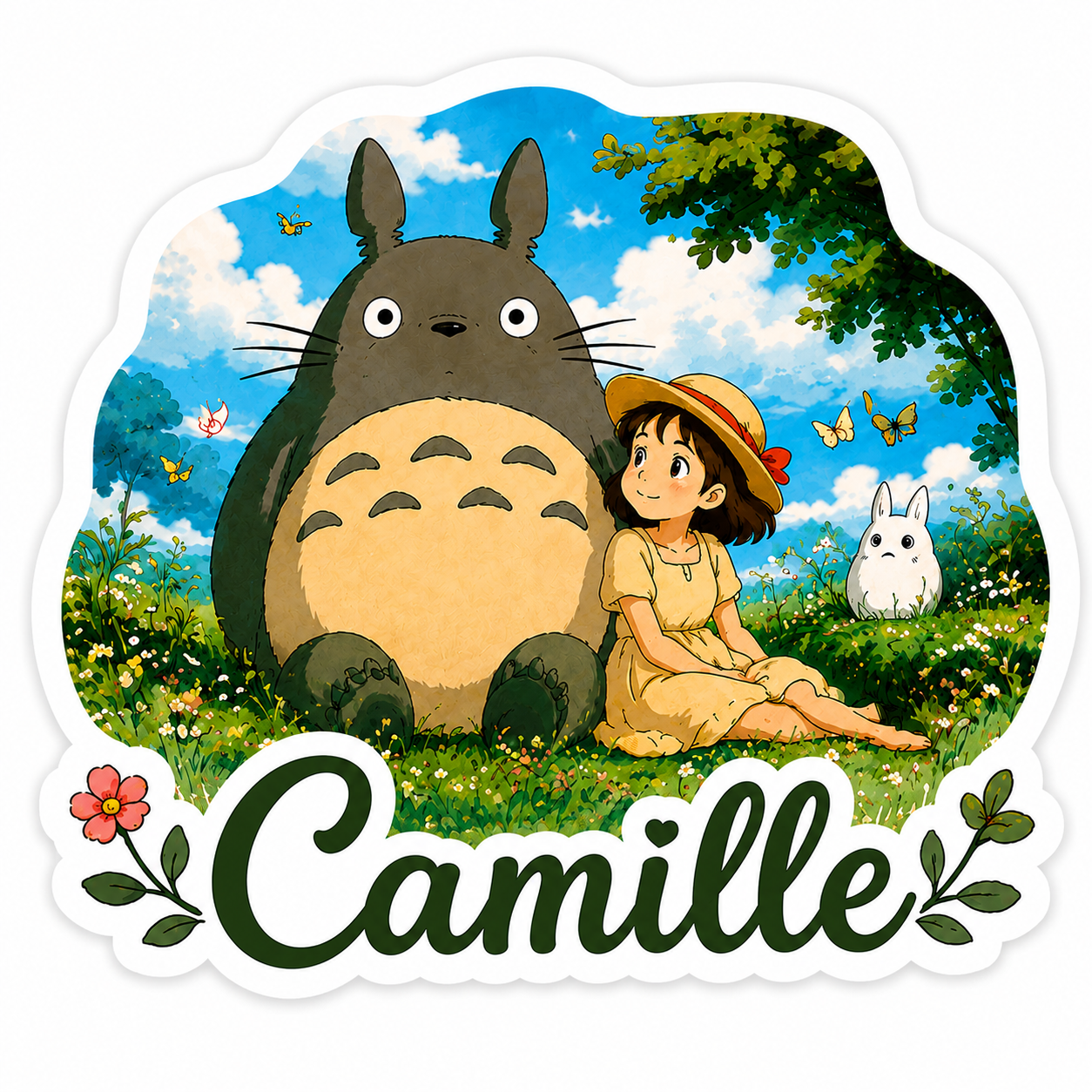 Sticker prénom Totoro kawaii personnalisé 🌿