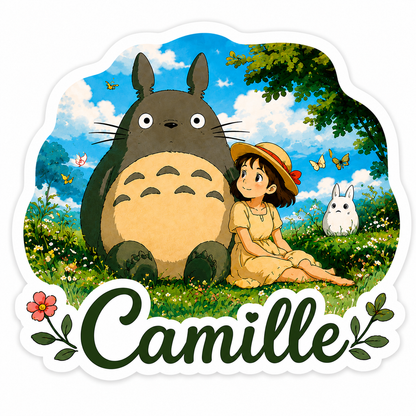 Sticker prénom Totoro kawaii personnalisé 🌿