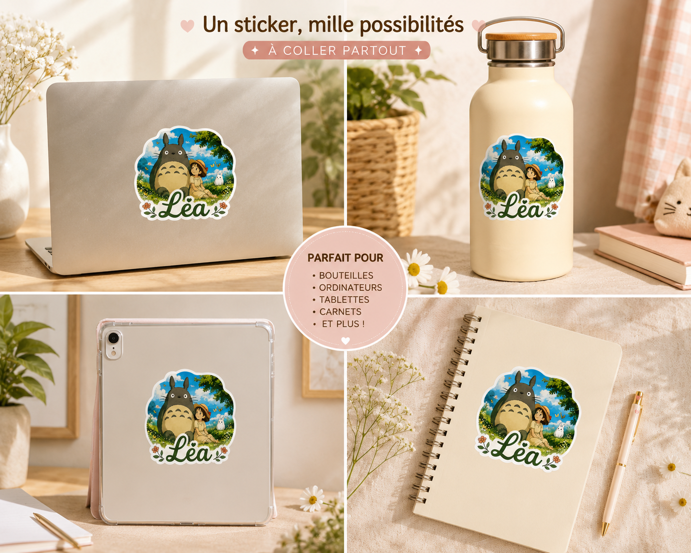 Sticker prénom Totoro kawaii personnalisé 🌿