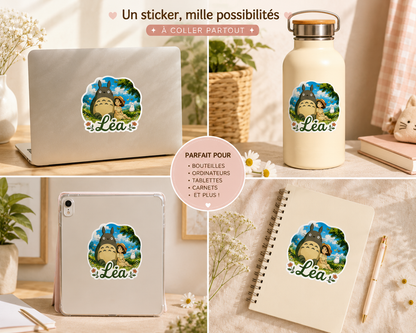 Sticker prénom Totoro kawaii personnalisé 🌿
