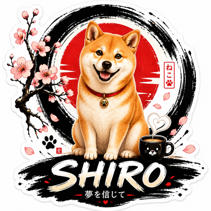 🐾 Sticker personnalisé avec ton animal de compagnie – Kawaii japonais – Prénom & design sakura