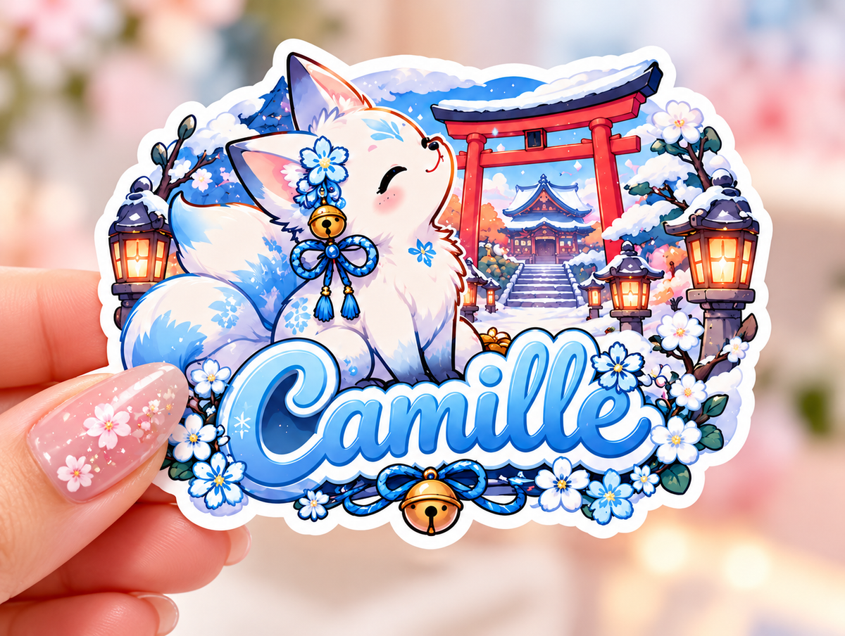 Sticker personnalisable Kitsune Neige Sanctuaire 🦊❄️✨