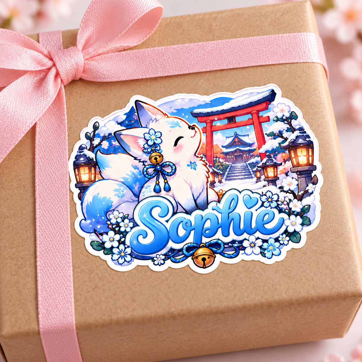 Sticker personnalisable Kitsune Neige Sanctuaire 🦊❄️✨