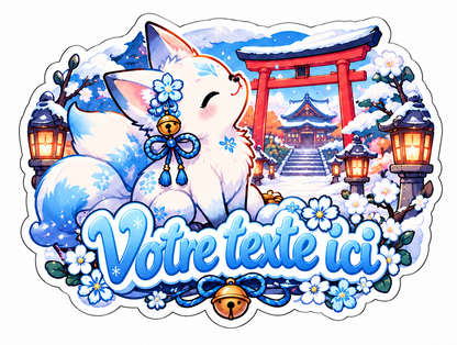 Sticker personnalisable Kitsune Neige Sanctuaire 🦊❄️✨
