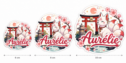 Sticker prénom personnalisable Kitsune Sanctuaire 🦊⛩️✨