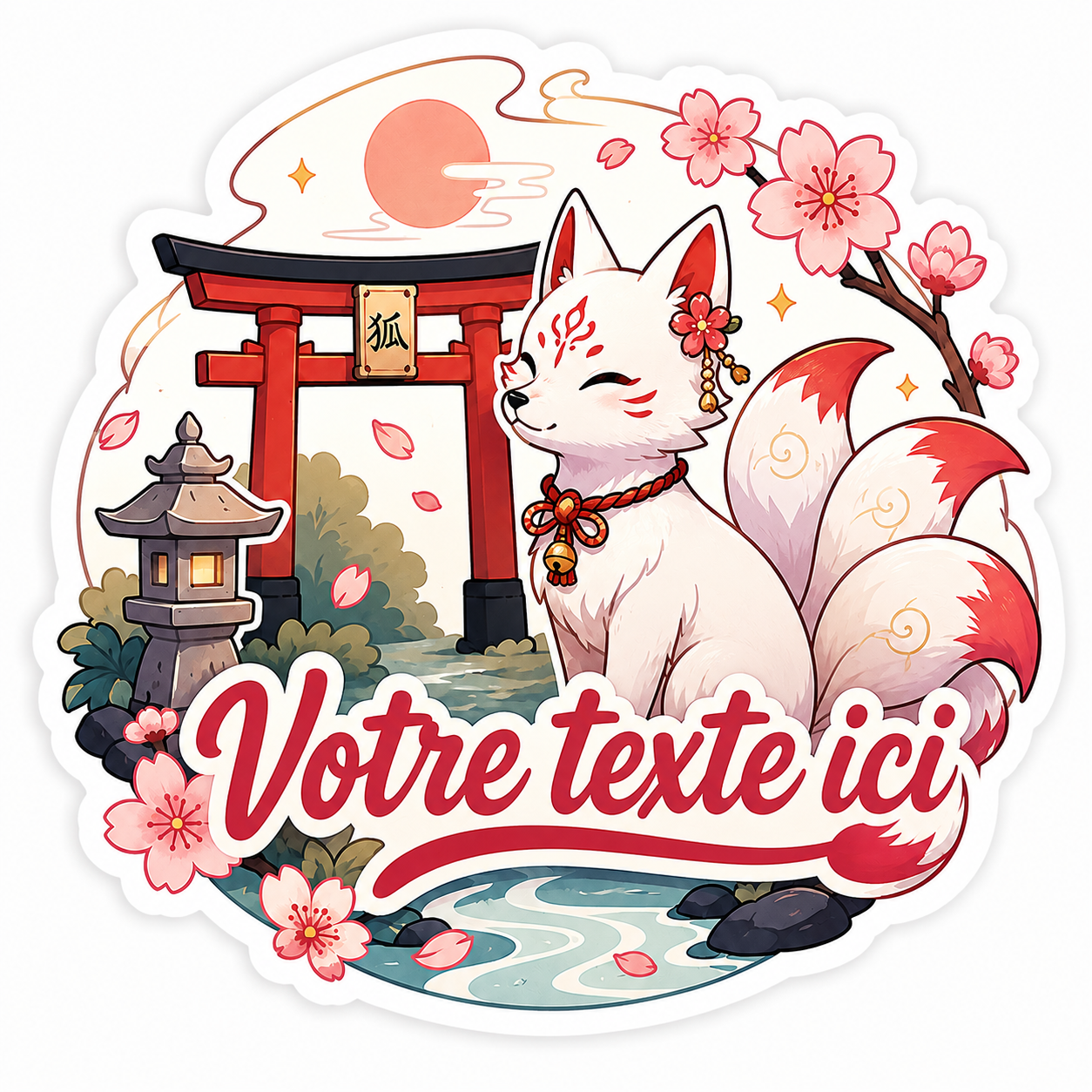 Sticker prénom personnalisable Kitsune Sanctuaire 🦊⛩️✨