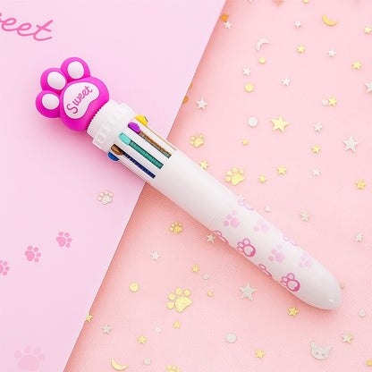 Stylo 10 couleurs patte de chat