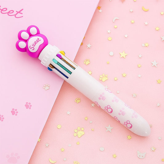 Stylo 10 couleurs patte de chat