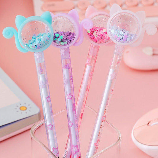 Stylo chat paillettes et sakura (PROMO -10%)