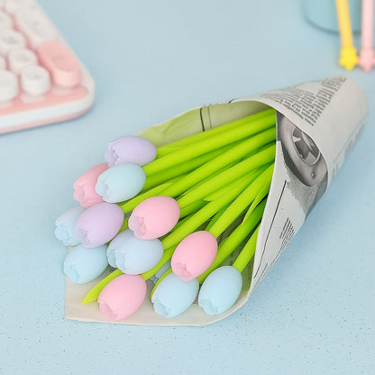 des stylos en forme de tulipe. Le stylo est thermie : la fleur blanche devient colorée au soleil ! C'est un stylo original plein de poésie.