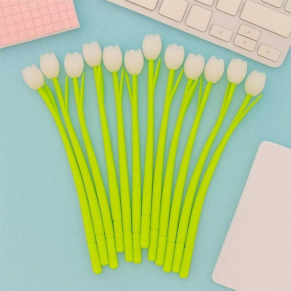 des stylos en forme de tulipe. Le stylo est thermie : la fleur blanche devient colorée au soleil ! C'est un stylo original plein de poésie.