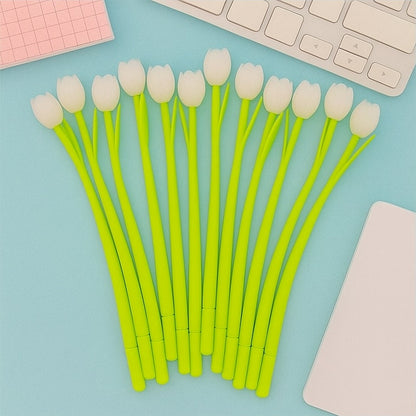 des stylos en forme de tulipe. Le stylo est thermie : la fleur blanche devient colorée au soleil ! C'est un stylo original plein de poésie.