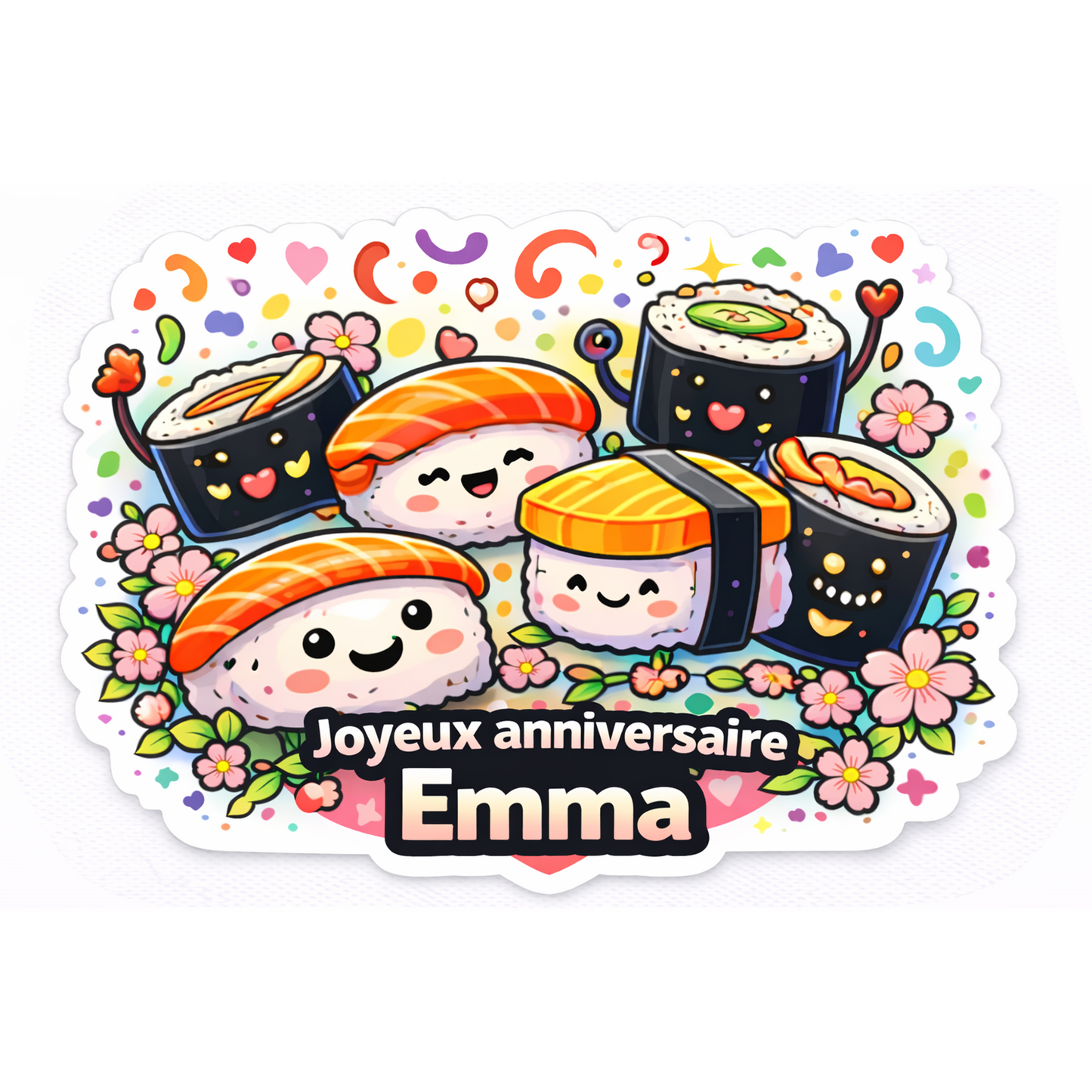 Sticker prénom personnalisé sushis et makis