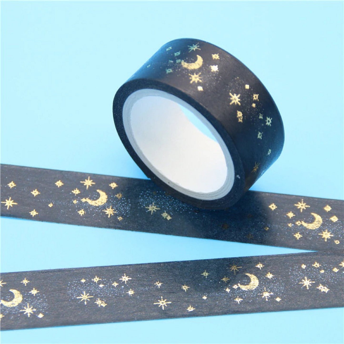 Washi tape lune et étoiles dorées