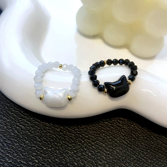 Bague chat perles