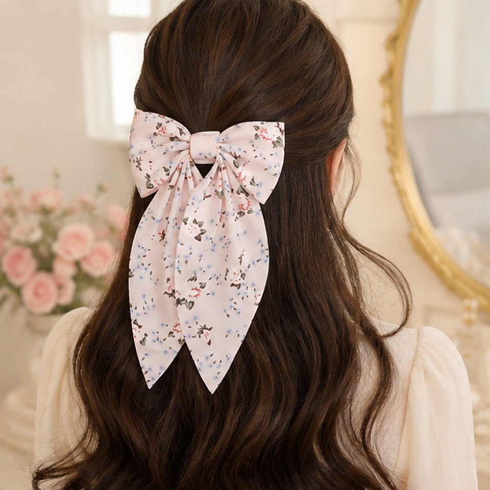 une jolie barrette à cheveux en forme de ruban au design floral élégant et féminin. Style bohème chic.