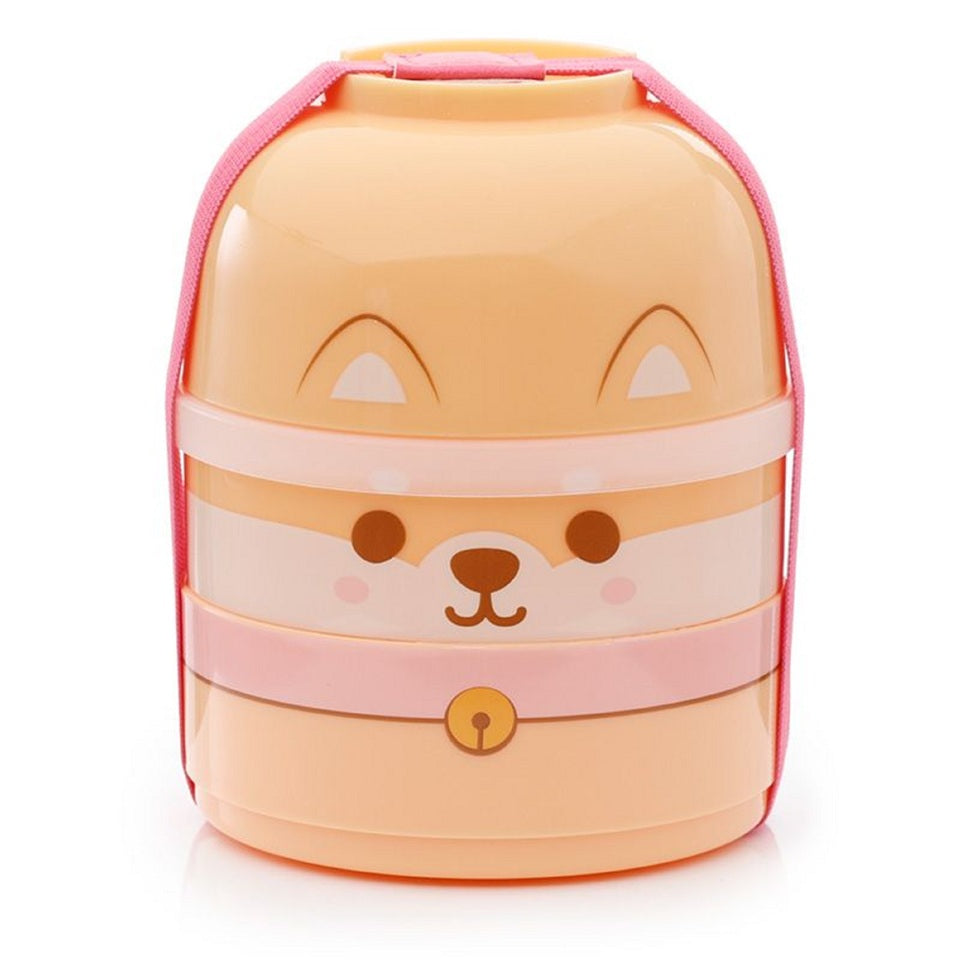 une boite repas bento au motif de shiba inu hyper mignon. Composée de trois compartiments empilables, elle est d'une grande capacité.