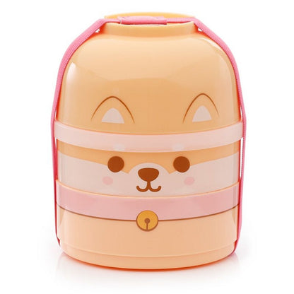 une boite repas bento au motif de shiba inu hyper mignon. Composée de trois compartiments empilables, elle est d'une grande capacité.