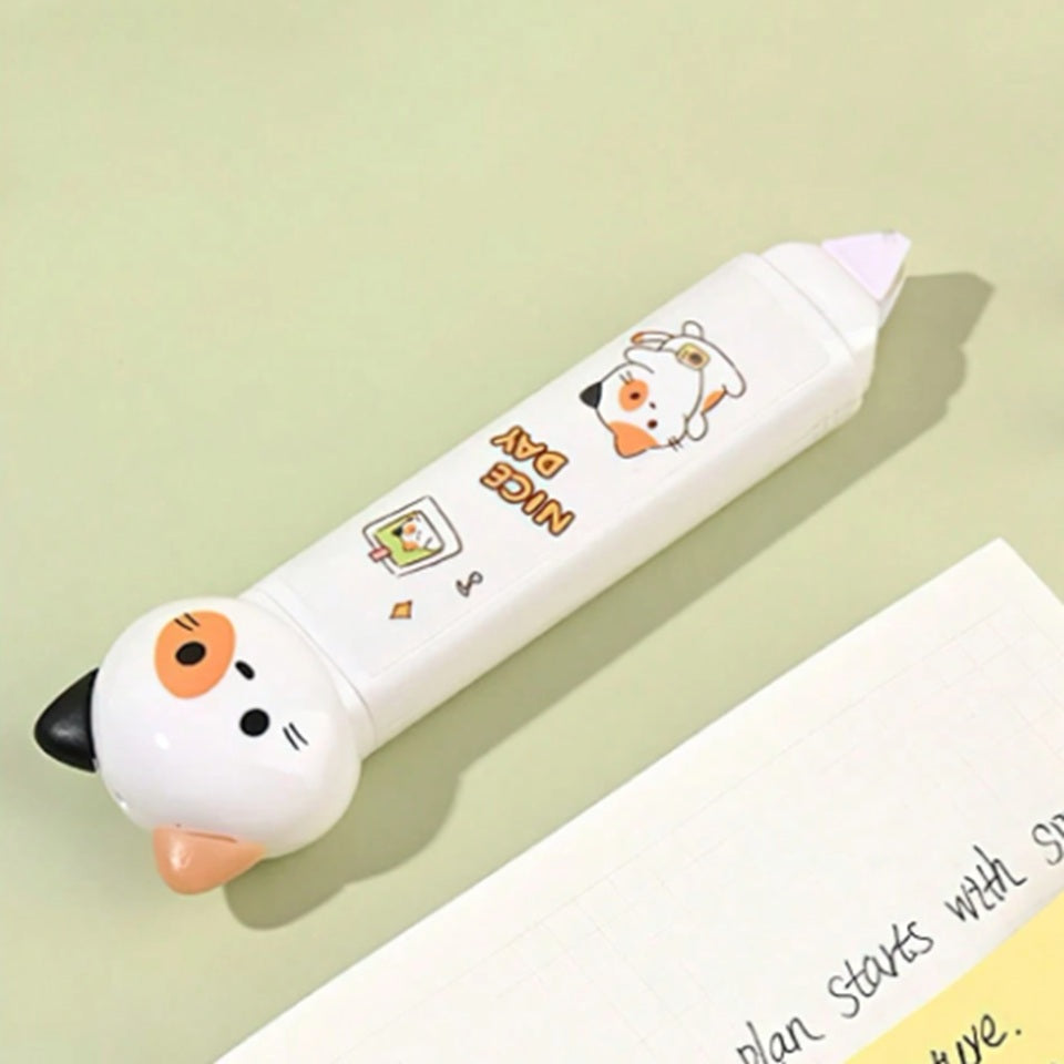 un outil de papeterie qui combine ruban correcteur et colle dans un design en forme de chat ultra mignon.