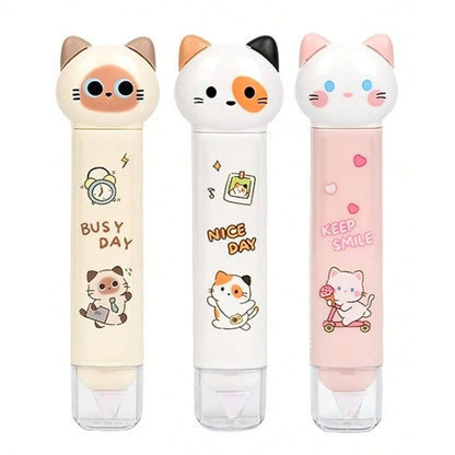 un outil de papeterie qui combine ruban correcteur et colle dans un design en forme de chat ultra mignon.