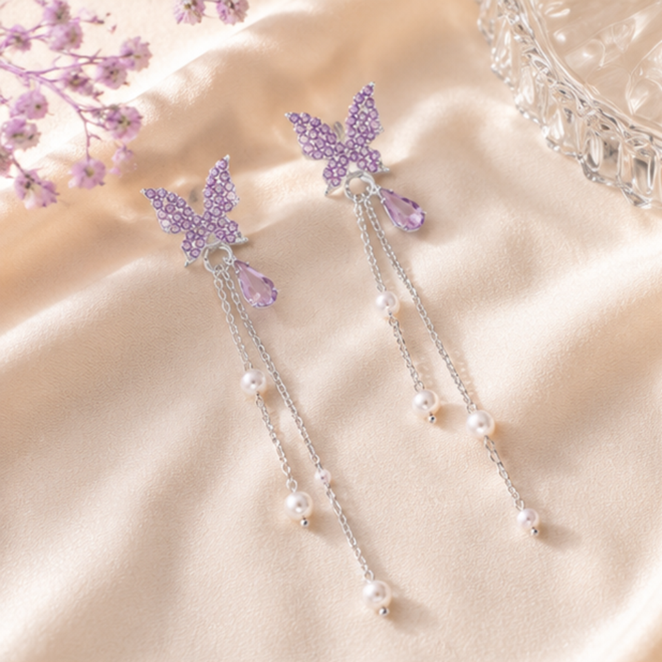 Boucles d'oreilles papillons violets (PROMO -24%)