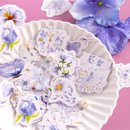 Boite de stickers fleurs violettes