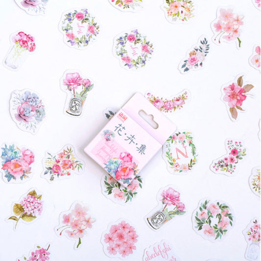 Boite de stickers fleurs roses