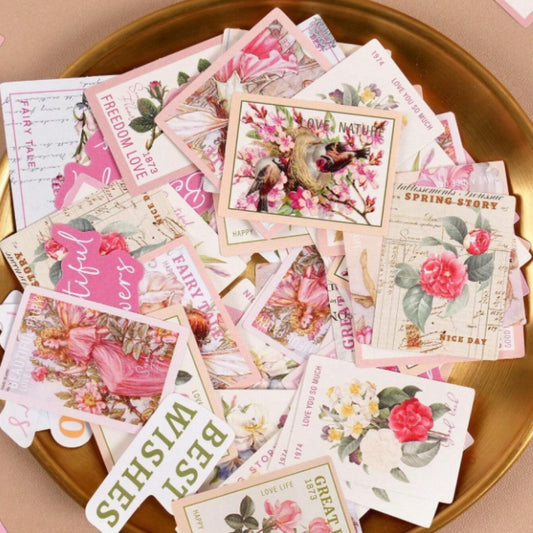 Boite de stickers timbres fleuris