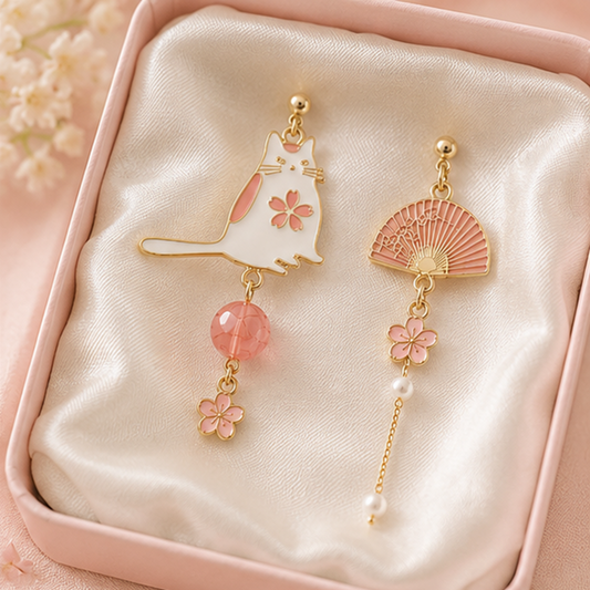 Boucles d'oreilles chat et éventails