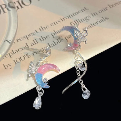 Boucles d'oreilles lunes bicolores et papillons