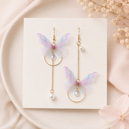 Boucles d'oreilles papillons et perles