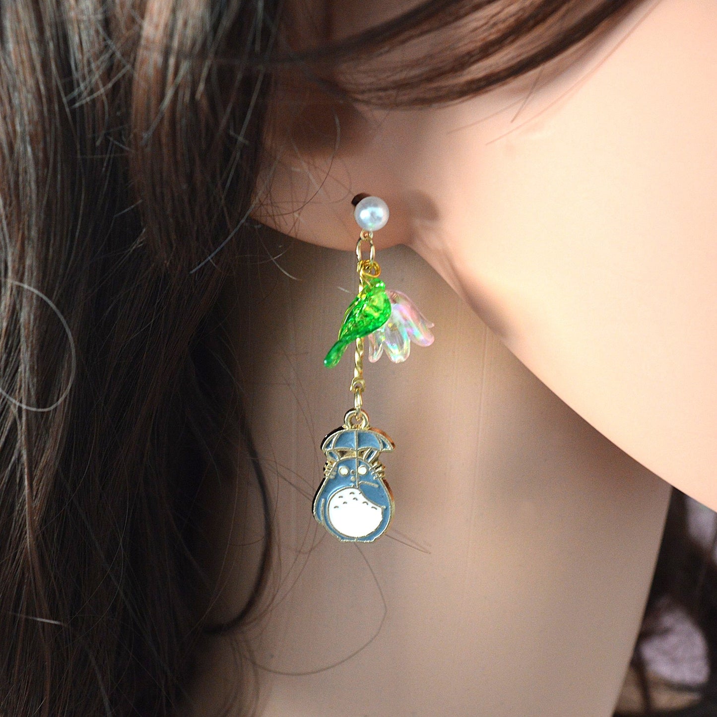 Boucles d'oreilles Totoro et fleur