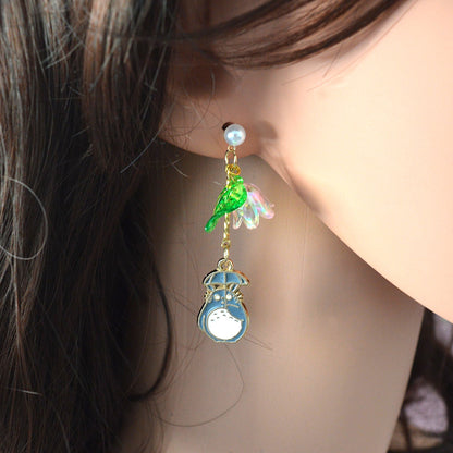 Boucles d'oreilles Totoro et fleur